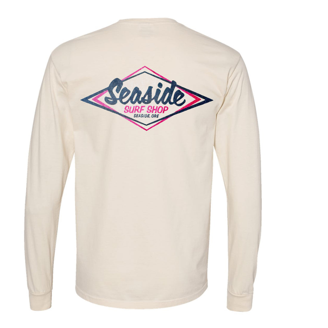 Seaside Surf Shop Mens Vintage Logo Garment Dyed L/S Tee - Cappucino