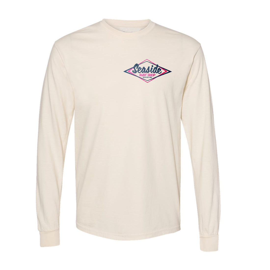 Seaside Surf Shop Mens Vintage Logo Garment Dyed L/S Tee - Cappucino
