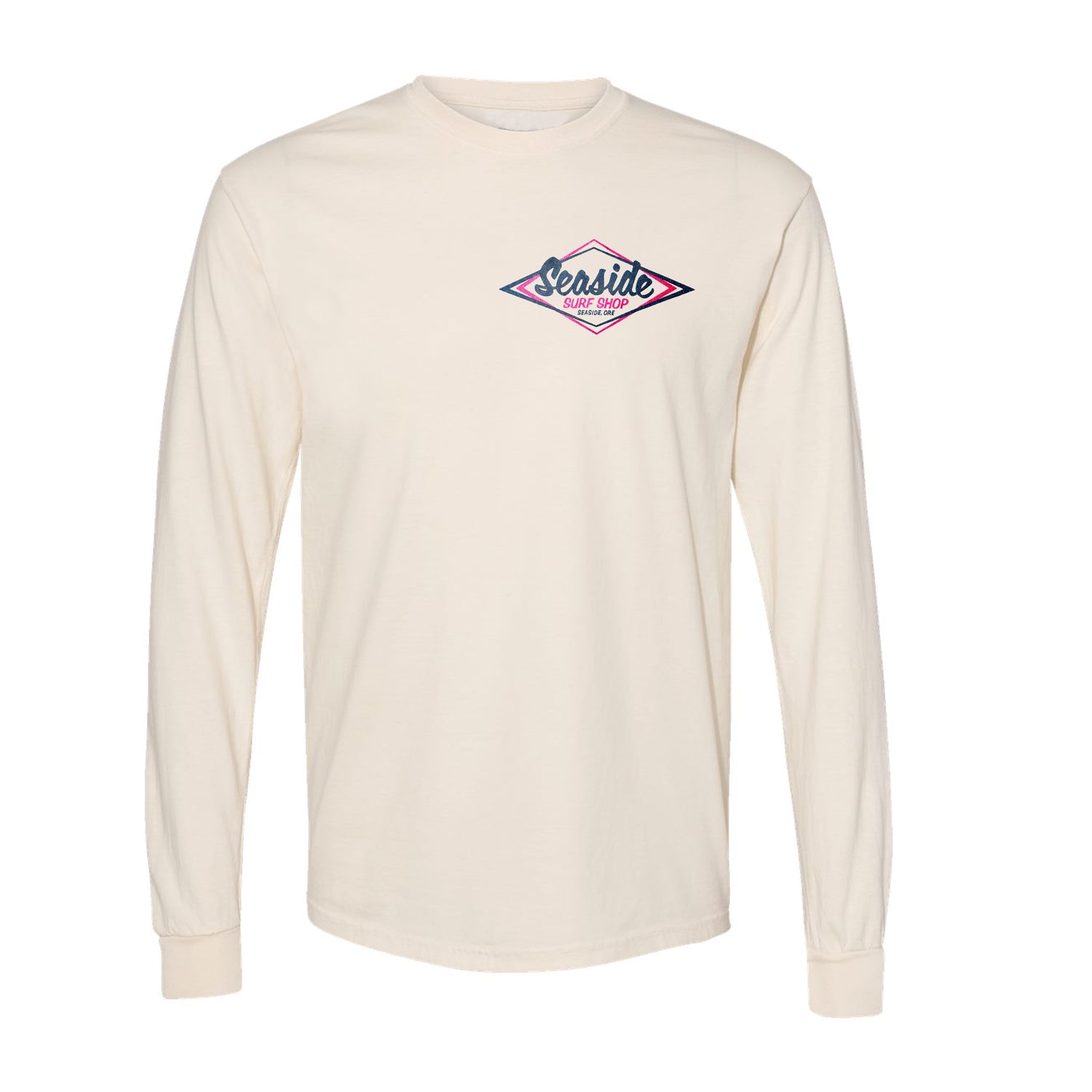Seaside Surf Shop Mens Vintage Logo Garment Dyed L/S Tee - Cappucino