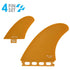 Two orange surfboard fins with &