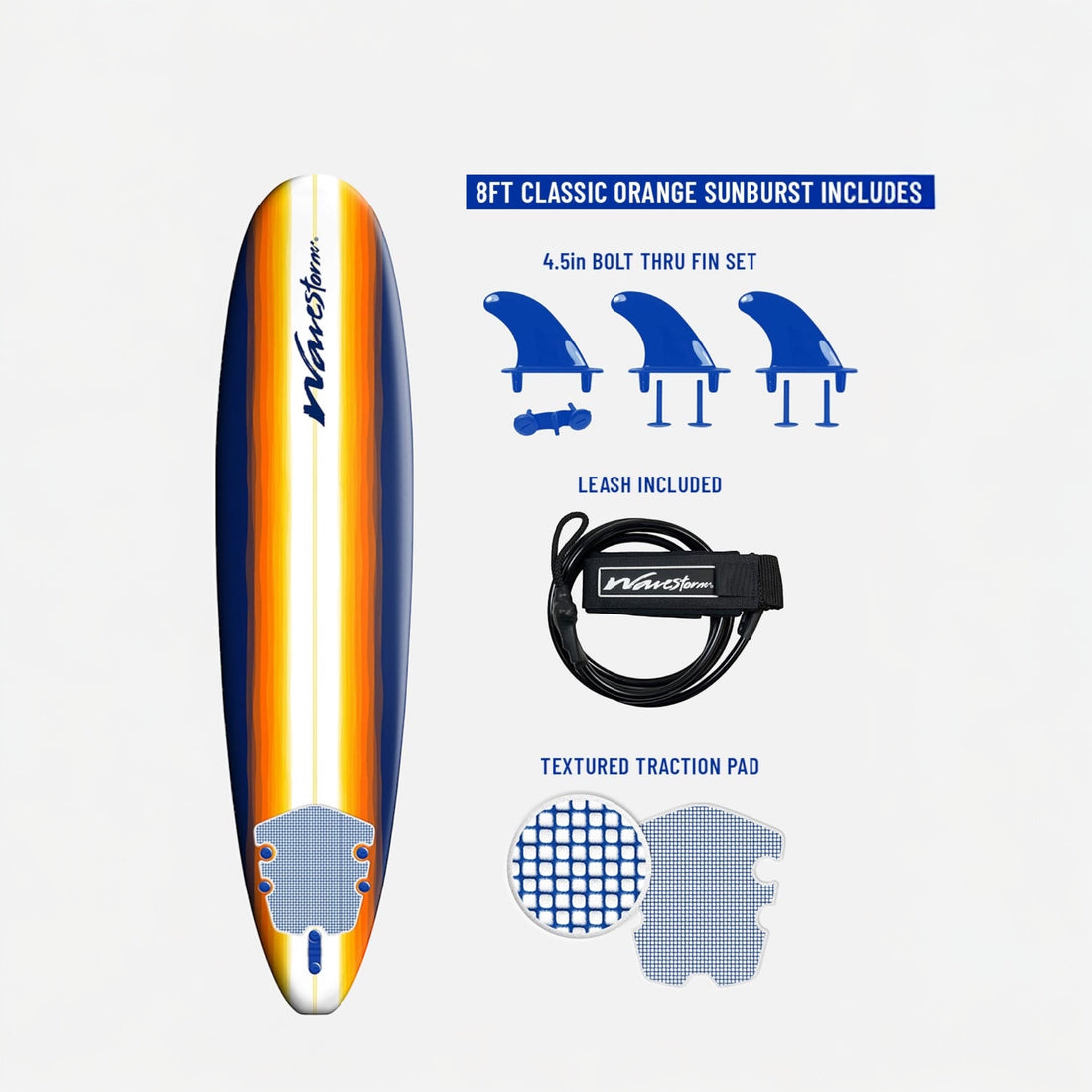 Wavestorm Surfboards Sunburst Surfboard - 8 ft Blue/Orange