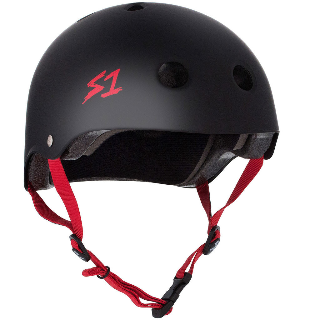 S1 Lifer Skate Helmet Black Matte Red Straps - Extra Large