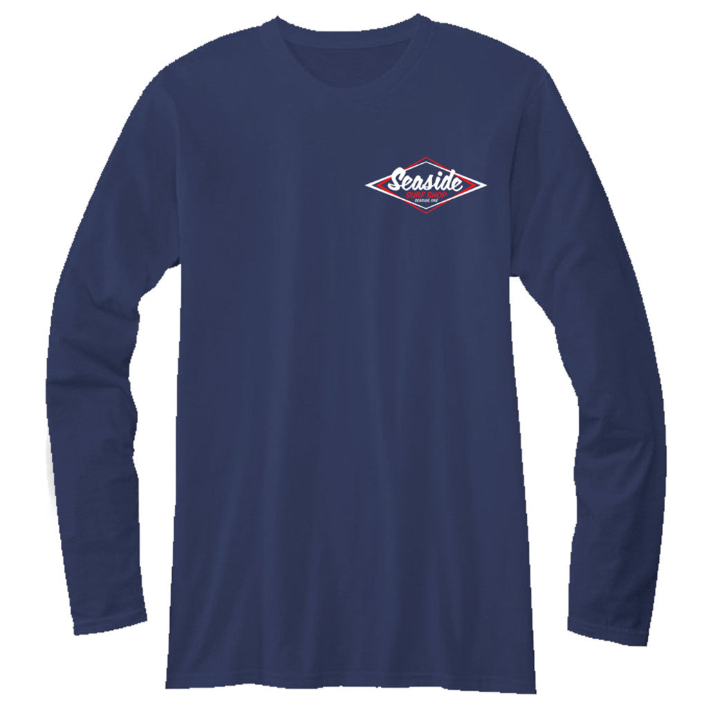 Seaside Surf Shop Mens Vintage Logo L/S Tee - Navy