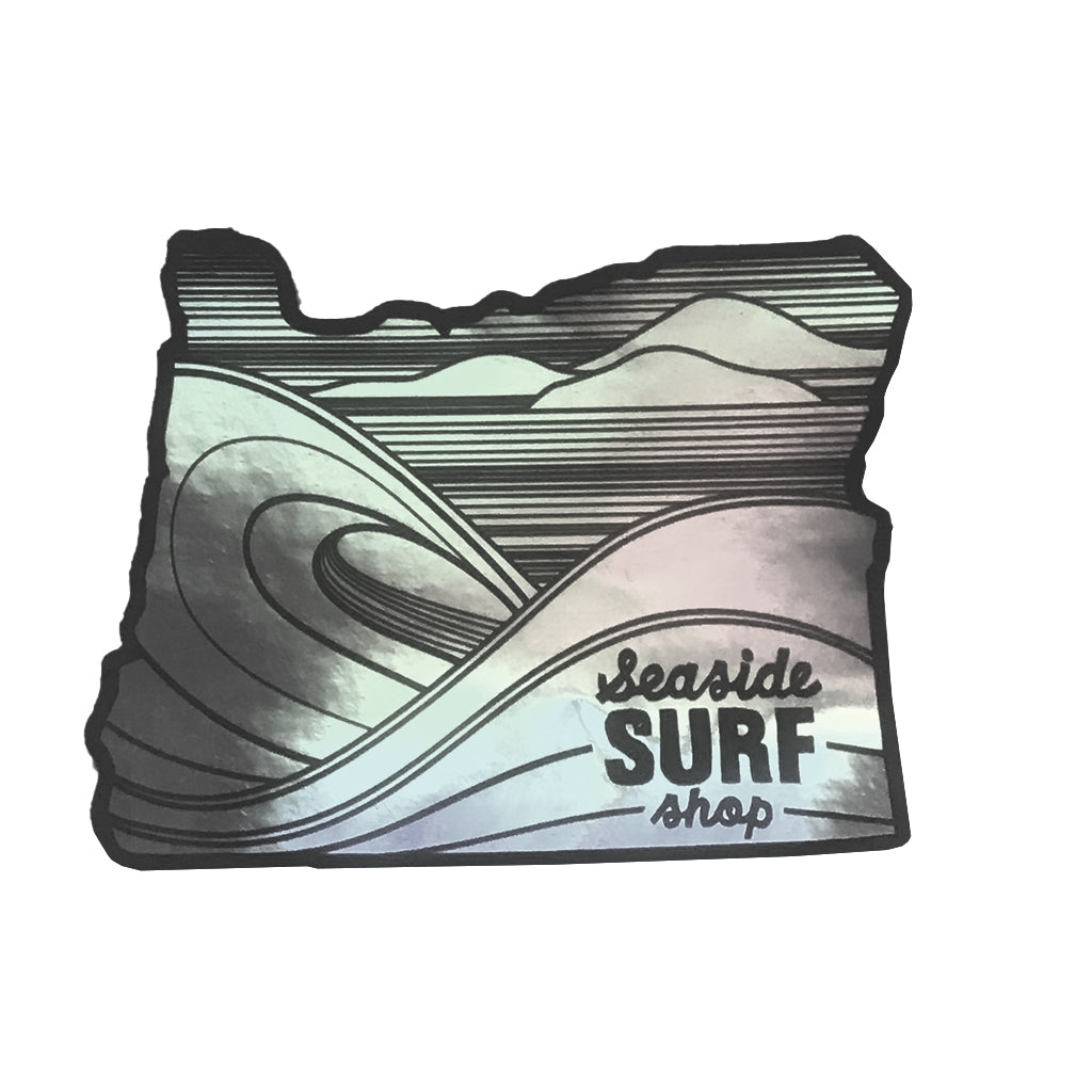 Seaside Surf Shop - Oregon Sticker - 3X2 Metallic